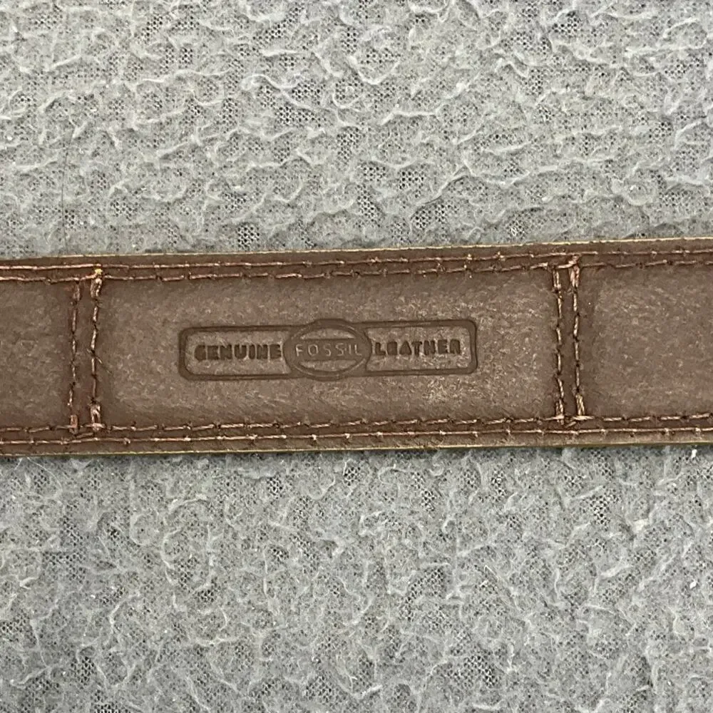 Fossil Genuine Leather Vintage 90s Gold Bronze Patchwork Belt Women 35.5” -39.5”